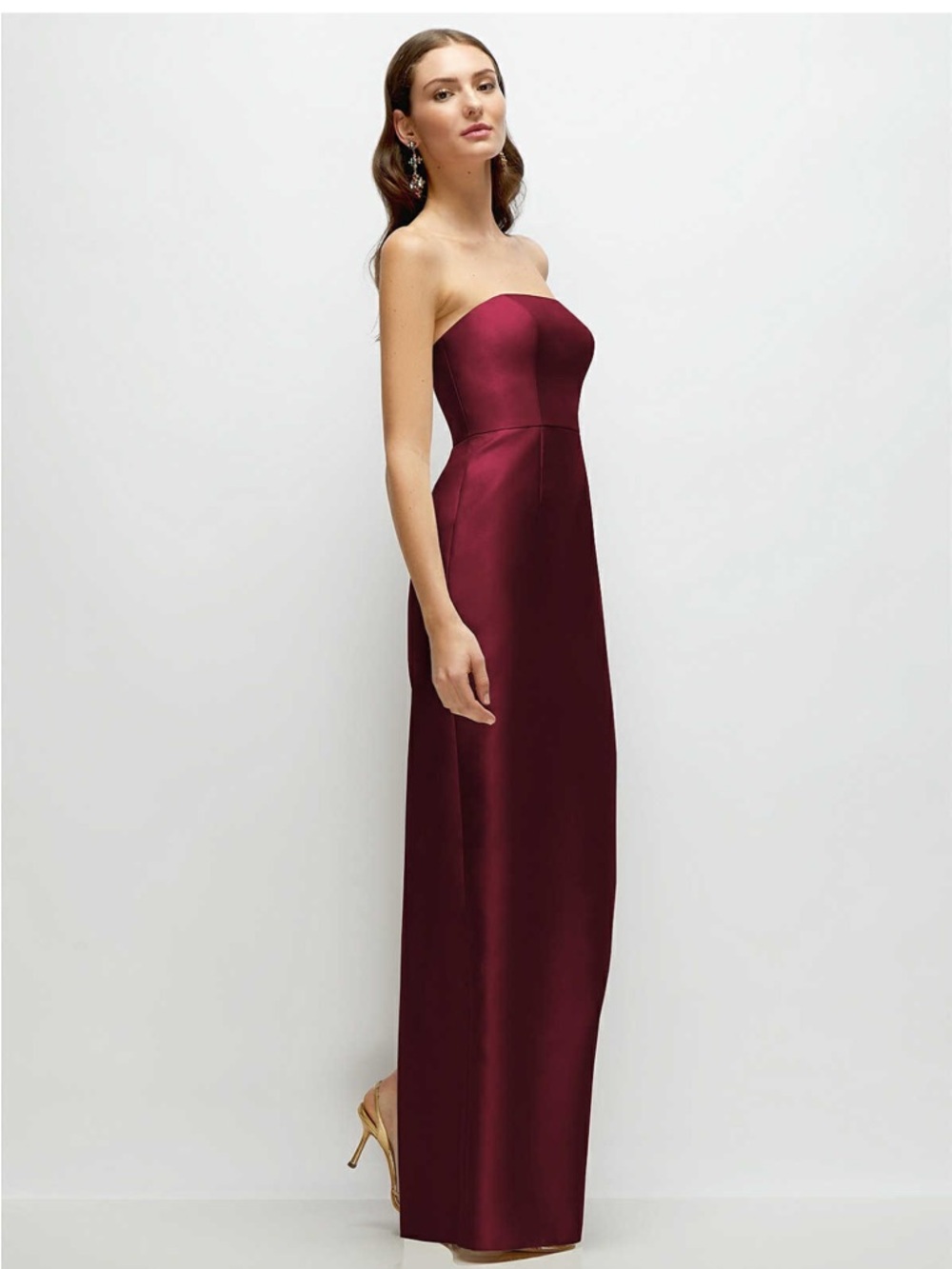 Dessy Strapless Burgundy Satin Maxi Dress- NWT